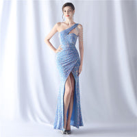 Handmade Beaded Velvet Bottom Sequin Dinner Annual Meeting Wedding Evening Dress