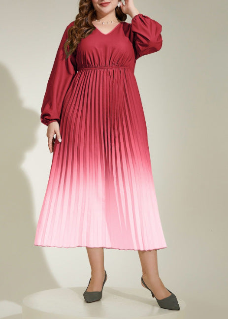 Plus Size Gradient Color Pleated Women Dress