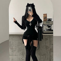 Round Neck Long Sleeve Slim Fit Lace up Waist Tight Solid Color Jumpsuit