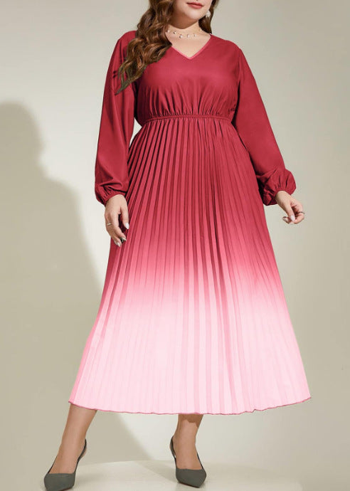 Plus Size Gradient Color Pleated Women Dress