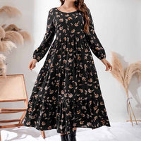 Plus Size Office Pullover Printed Black Maxi Dres Printed Dress