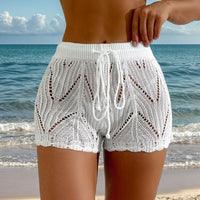 Summer Beach Pants Women Solid Color Sexy Knitted Hollow Out Cutout Beach Bikini Swimsuit Shorts Women
