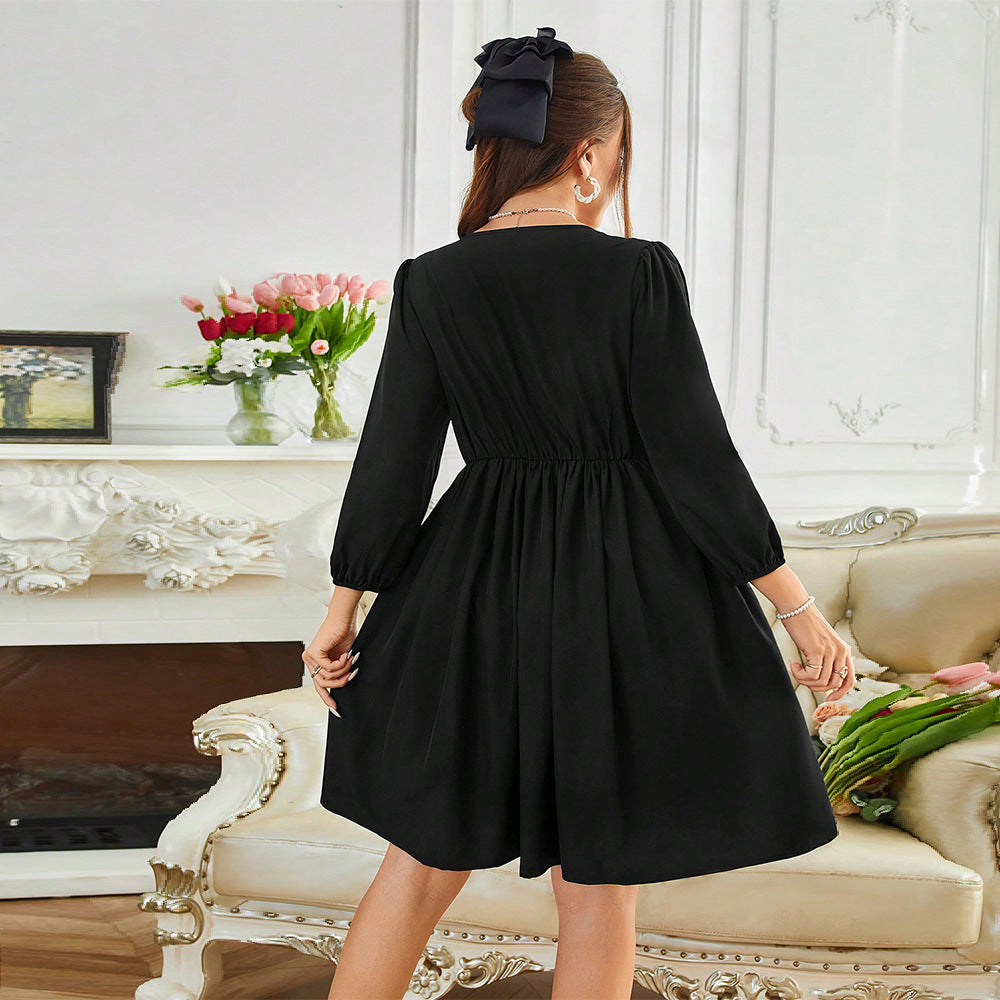 Plus Size Women Clothing Adult Lady like Woman Intellectual Dress Autumn Winter Chest Strap Elegant Midi Dress