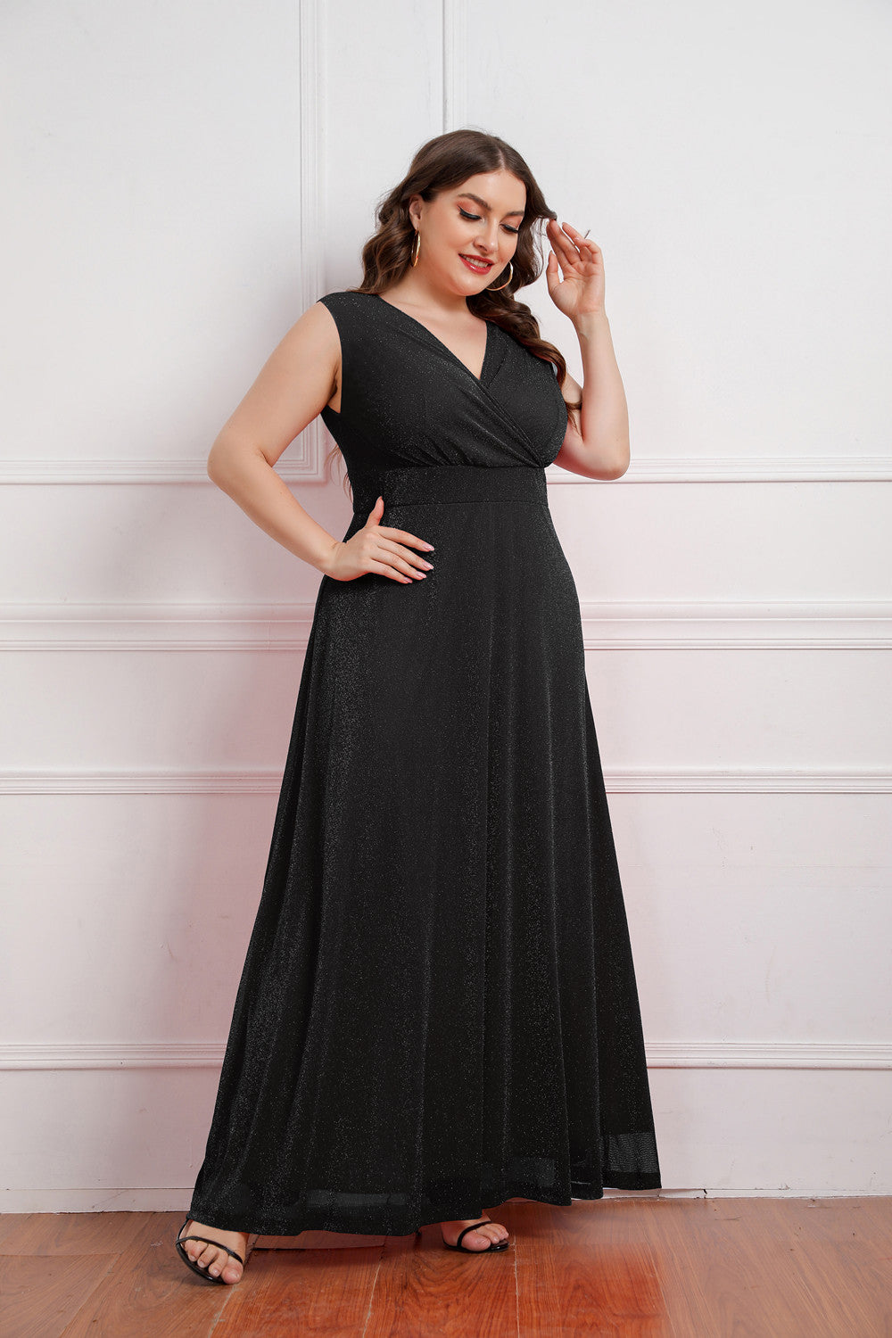 Plus Size Women Summer Sleeveless V-neck Dress Maxi Dress