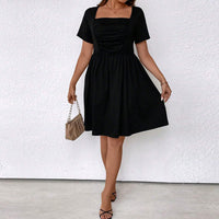 plus Size Women Clothes Spring Summer Shein Square Neck Cinched Short Sleeve Dress
