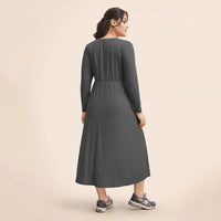 Plus Size Women Simple Dress Autumn Winter Loose Slimming All Match Office Inner Mid Length Dress