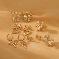 Sweet Bow Design Titanium Steel Earrings Women Entry Lux 18K Gold Plated Stainless Steel Studs