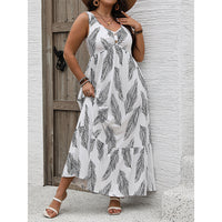 Plus Size Summer Sling Printing Sleeveless Dress Vacation Loose Casual Ladies Dress