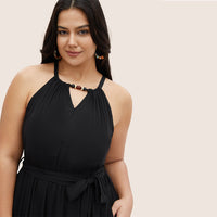 Plus Size Women V neck Sleeveless Sling Dress Summer Vacation Beach Dress