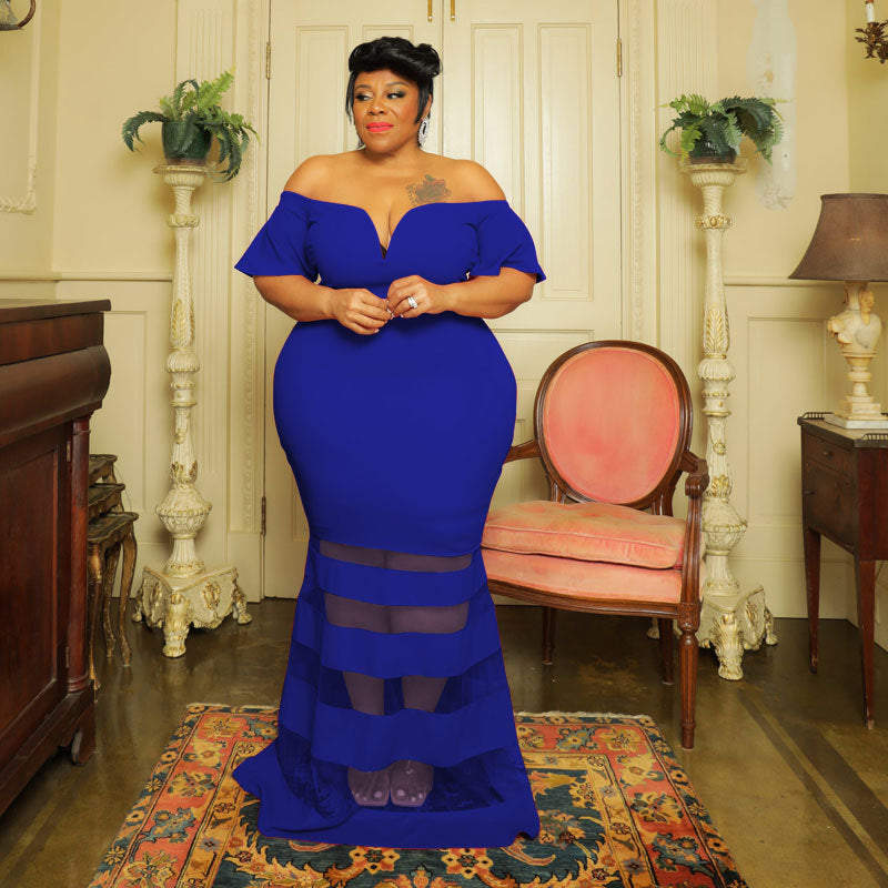 Plus Size Women Clothes Spring Contrast Color Short Sleeve Dress