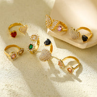 French Entry Lux Open Adjustable High Sense Titanium Steel Ring Double Layer Rhinestone Zircon Stainless Steel Ring for Women