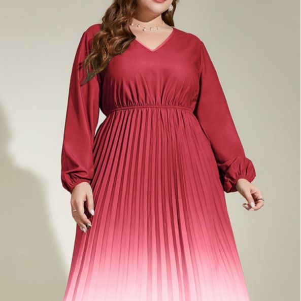 Plus Size Gradient Color Pleated Women Dress