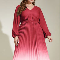 Plus Size Gradient Color Pleated Women Dress