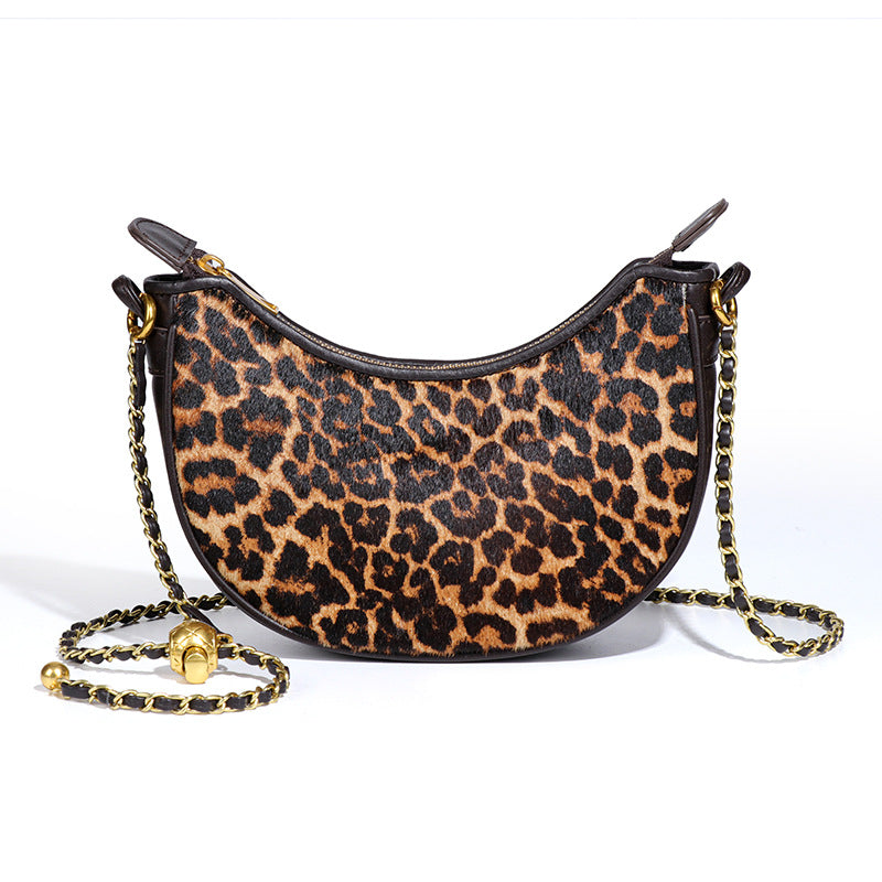 Women Bag Original Niche Design Personalized Leopard Gold Chain Shoulder Messenger Bag Dumpling Bag Selenodont Bag