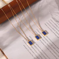 Natural Blue Lapis Lazuli Geometric Abstract Square Plate Clavicle Chain Titanium Steel Plated 18K Gold Stacked Necklace for Women