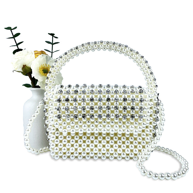Autumn Chinese Hand-Woven Beaded Bag Diamond Embedded Pillow Bag Underarm Handbag Cross Body Hand Carrying