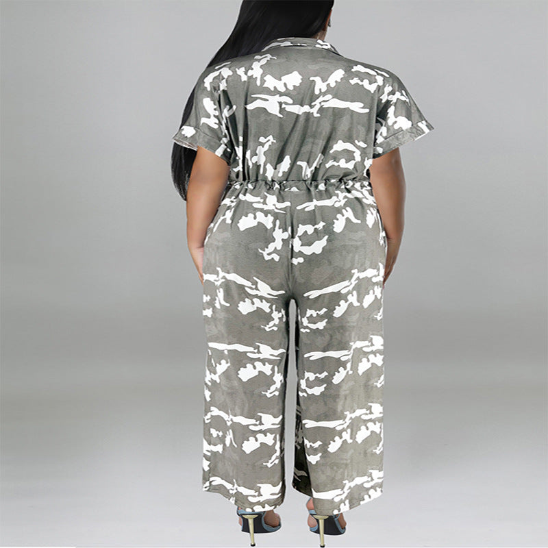 Plus Size Women Clothes Autumn Short Sleeved Jumpsuit