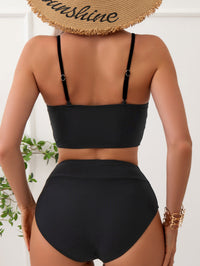 Bikini Solid Color Deep V Plunge Neck Backless Sexy Bikini Split Swimsuit Swimwear