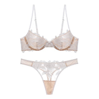 Sexy Underwear Women Three Dimensional Embroidered Mesh Stitching Ultra Thin with Steel Ring Push up Bra Set