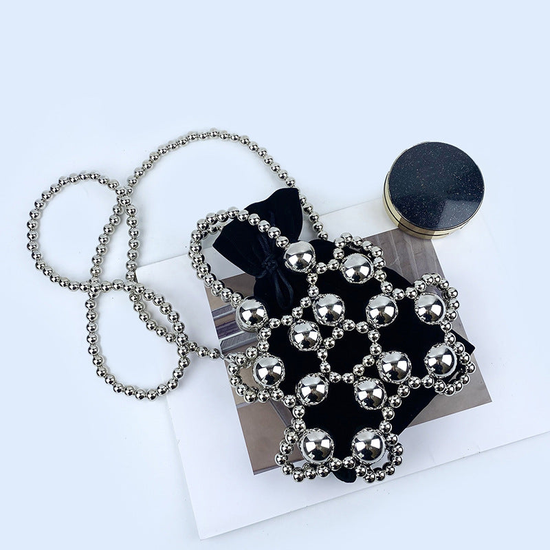 Internet Celebrity Same Dark Beaded Small Waste Bag Concave Shape Handbag Messenger Bag Trend