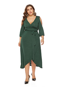 Plus Size Plus Size Summer Women Clothes Short Sleeve Split Lace up off Shoulder Dress