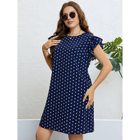 Summer Polka Dot Ruffled Dark Blue Short Dress Women