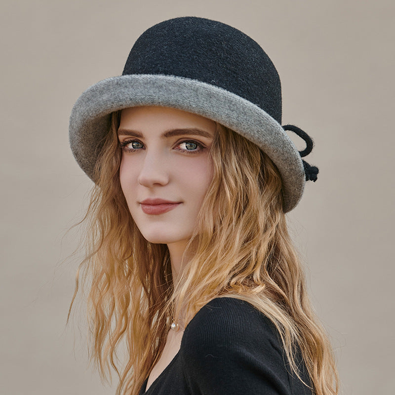 Women Autumn Winter Curling Woolen Felt Hat Fisherman Hat Women Basin Hat Hat Winter