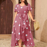 Plus Size Products Polka Dot Simple Elastic Waist Printed Dress Women