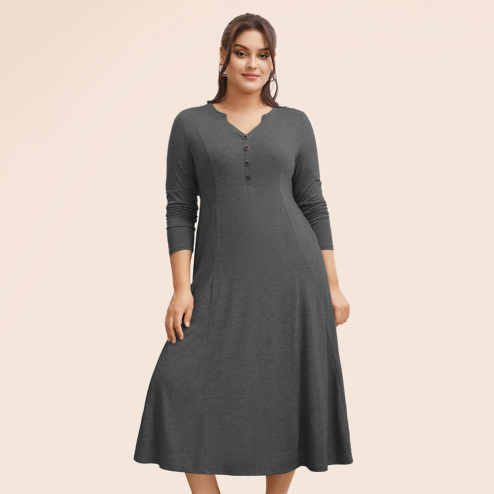 Plus Size Women Simple Dress Autumn Winter Loose Slimming All Match Office Inner Mid Length Dress