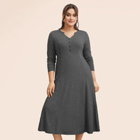 Plus Size Women Simple Dress Autumn Winter Loose Slimming All Match Office Inner Mid Length Dress