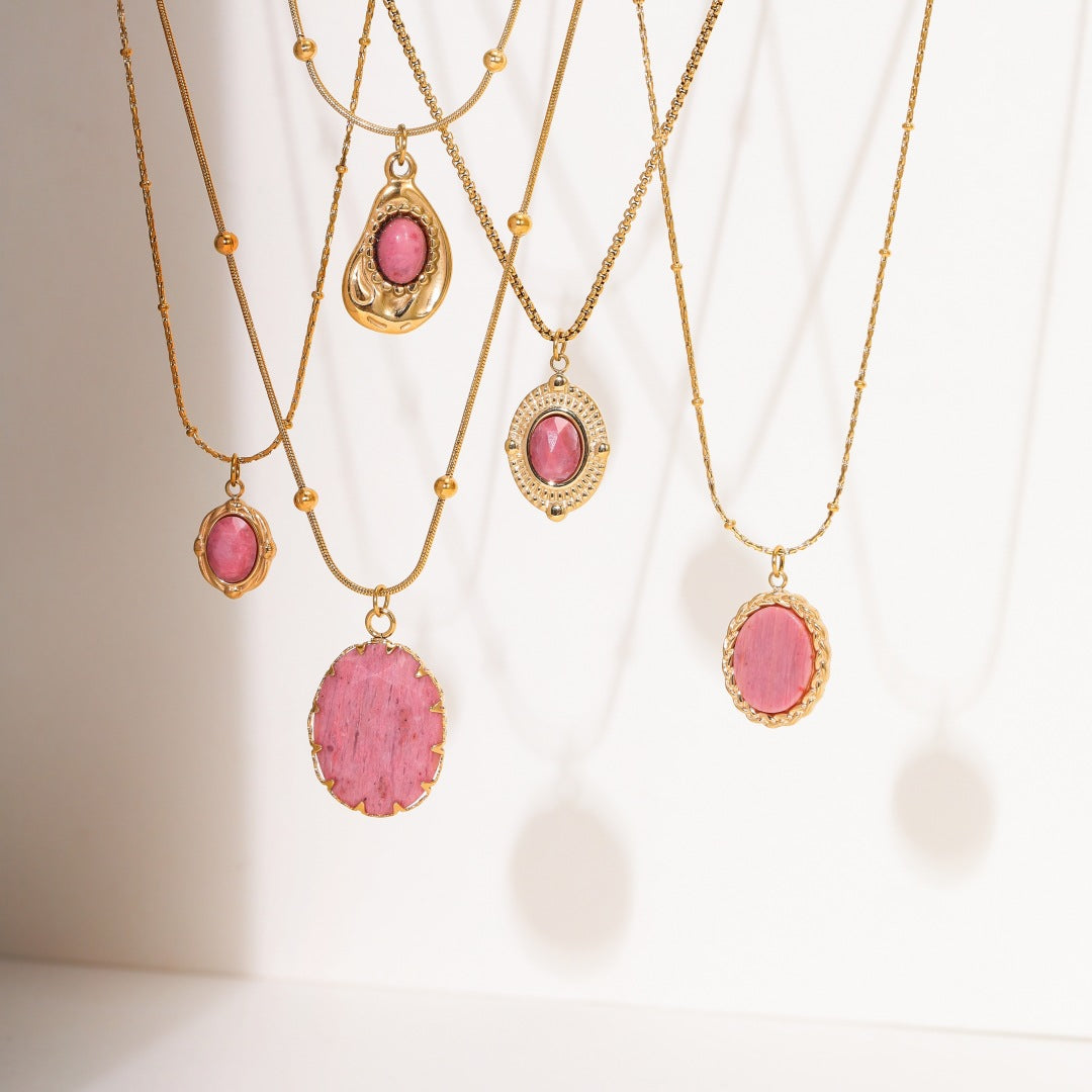 Arrival Rhodochrosite 18K Gold Titanium Steel Necklace for Women Affordable Luxury All Match High Sense Stainless Steel Embellished Accessories