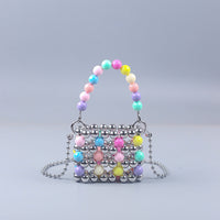 Trendy Unique Colorful Pearl Hollowed out Portable Small Square Bag Handmade Beaded DIY Women Chain Messenger Bag
