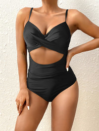 Solid Color Hollow Out Cutout Siamese High Waist Sexy Lace-up Bikini Swimsuit Women Crisscross