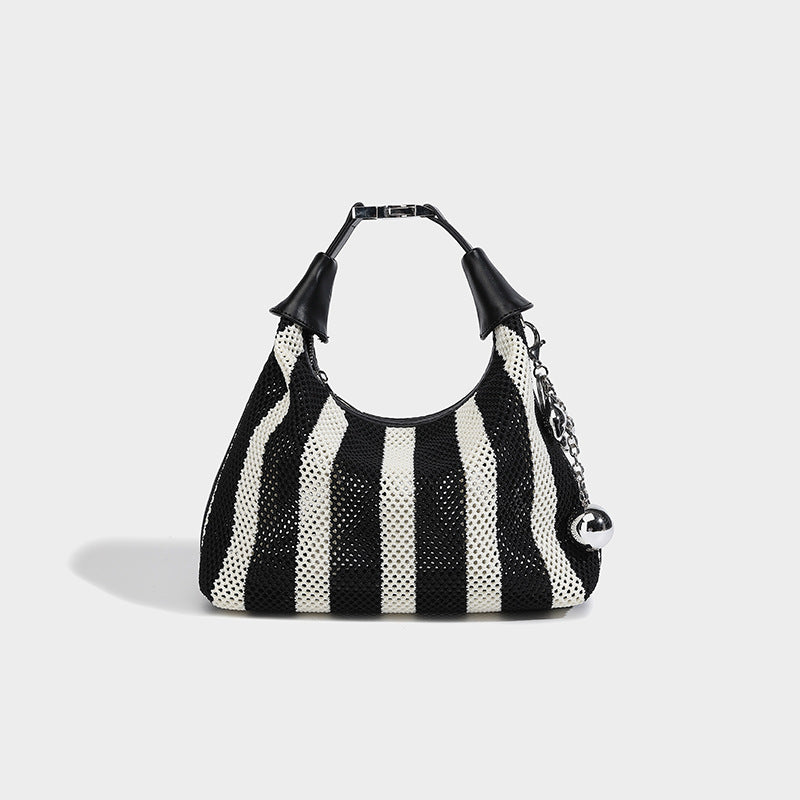 Niche Woven Striped Hand Carrying Lunch Box Bag Women Hollow Out Cutout Small Bag Shoulder Messenger Bag