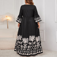 Plus Size Sleeve Loose Dress Elegant V neck Printed Maxi Dress Women