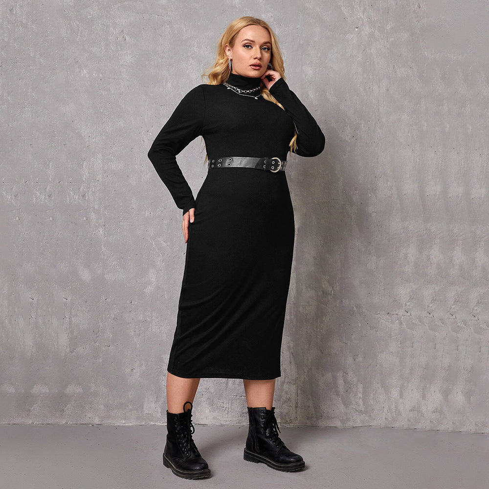 Plus Size Women Clothing Adult Lady like Woman Intellectual Dress Autumn Winter Turtleneck Bottoming Mid Length