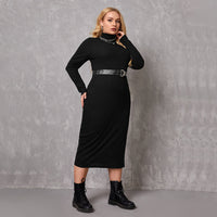 Plus Size Women Clothing Adult Lady like Woman Intellectual Dress Autumn Winter Turtleneck Bottoming Mid Length