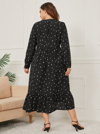 Plus Size Autumn Winter Printing Long-Sleeve round-Collar Dress