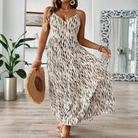 Plus Size Women Artistic Vacation Dress Spring Summer Striped Spaghetti Straps Beach Dress