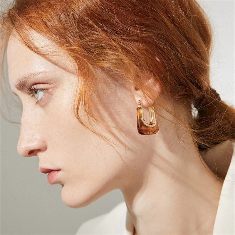 Retro U Shaped Acrylic Earring Eardrop High Sense French Simple Exquisite Ear Clips Earrings Women