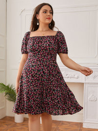 Plus Size Summer Sweet Square Collar Backless Floral Dress Boho Bohemian Vacation Dresses