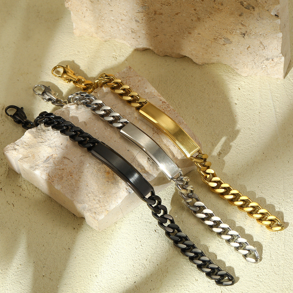 Vacuum Gold Plated Titanium Steel Bracelet Laser Laser Lettering DIY Trendy Stainless Steel Bracelet