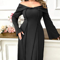 Plus Size Women Elegant Intellectual Dress Autumn Winter Boat Collar Adult Lady like Woman Elegant Midi Dress