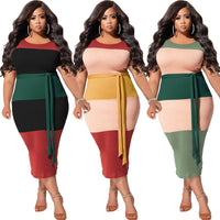 Plus Size Thread Stitching Contrast Color Tight Women Dress