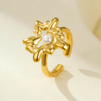 18K Gold Stainless Steel Open End Pearl Ring Natural Stone Love Inlaid Pearl Ring Women