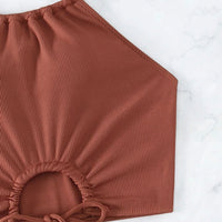 Solid Color Sling Split Swimsuit Women Boxer Sports Beach Bikini Swimsuit