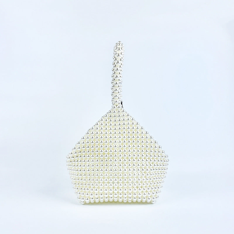 Special Interest Design Handmade Beaded Pearl Bag Women Retro Polygon Woven Casual Hand Bag
