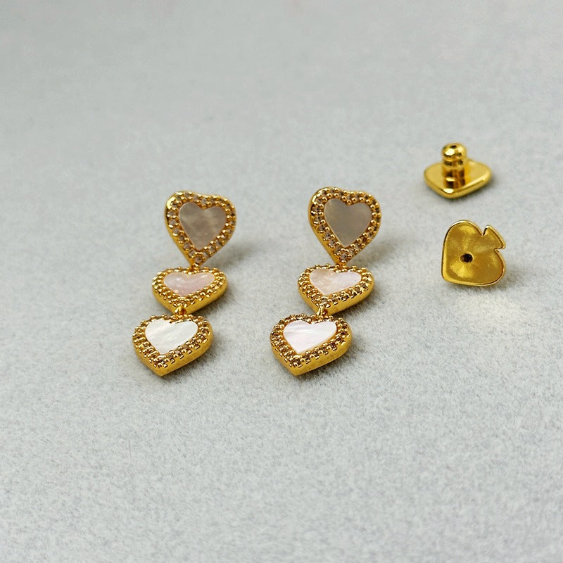 Romantic Aura Series Three-Dimensional Long Love Heart Fringed Zircon Stud Earrings Elegant High Grade Earrings Women