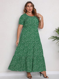 Plus Size Women Clothing Summer Short Sleeve round Neck Dress Maxi Dress
