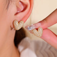 Elegance Simplicity Metal Diamond Love Heart Women Earrings Stud Earrings Suitable Daily Commuting Dating Gifts